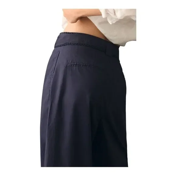 Anthropologie En Saison Marin Navy Wide Leg Embroidered Belt Trousers Large - Picture 5 of 8